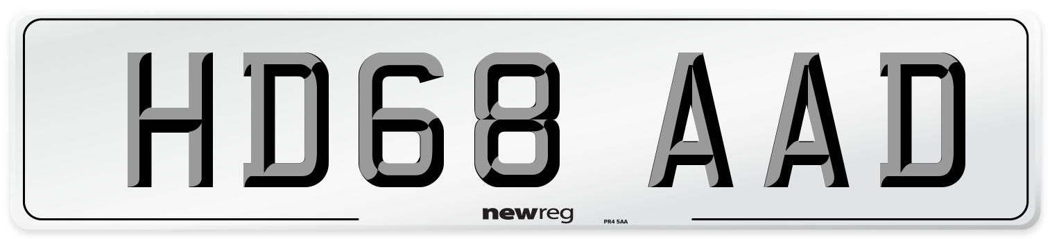 HD68 AAD Number Plate from New Reg
